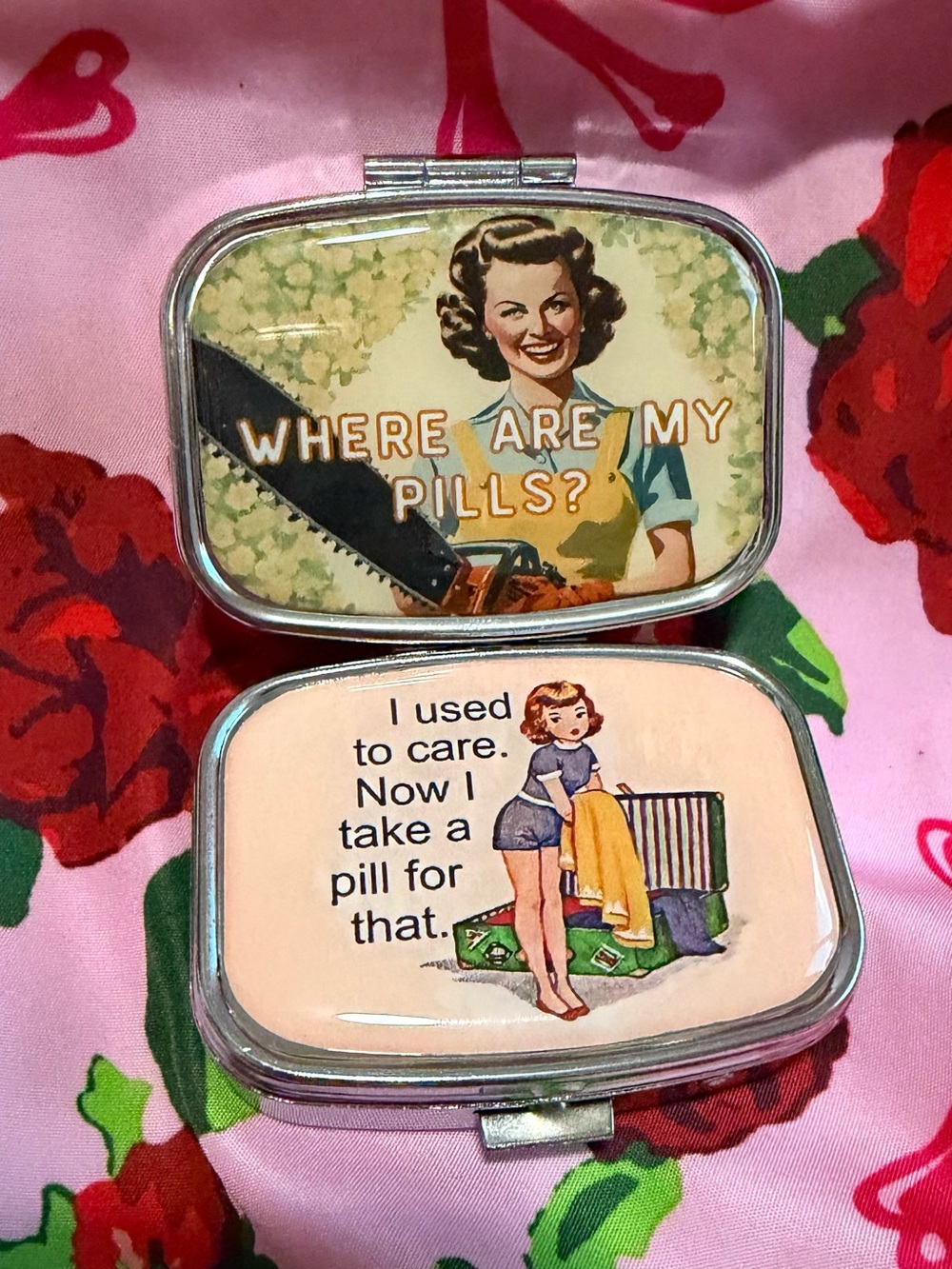 Vintage-Inspired Pink Novelty Pill Boxes - Retro Humor - set of 2